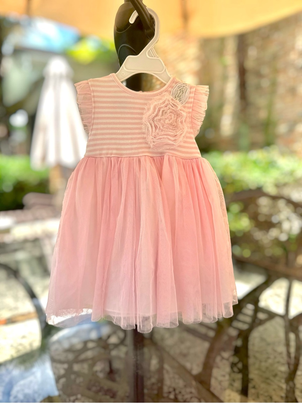 Pippa & Julie Baby Pink Tulle Flower-Applique Dress, 24M